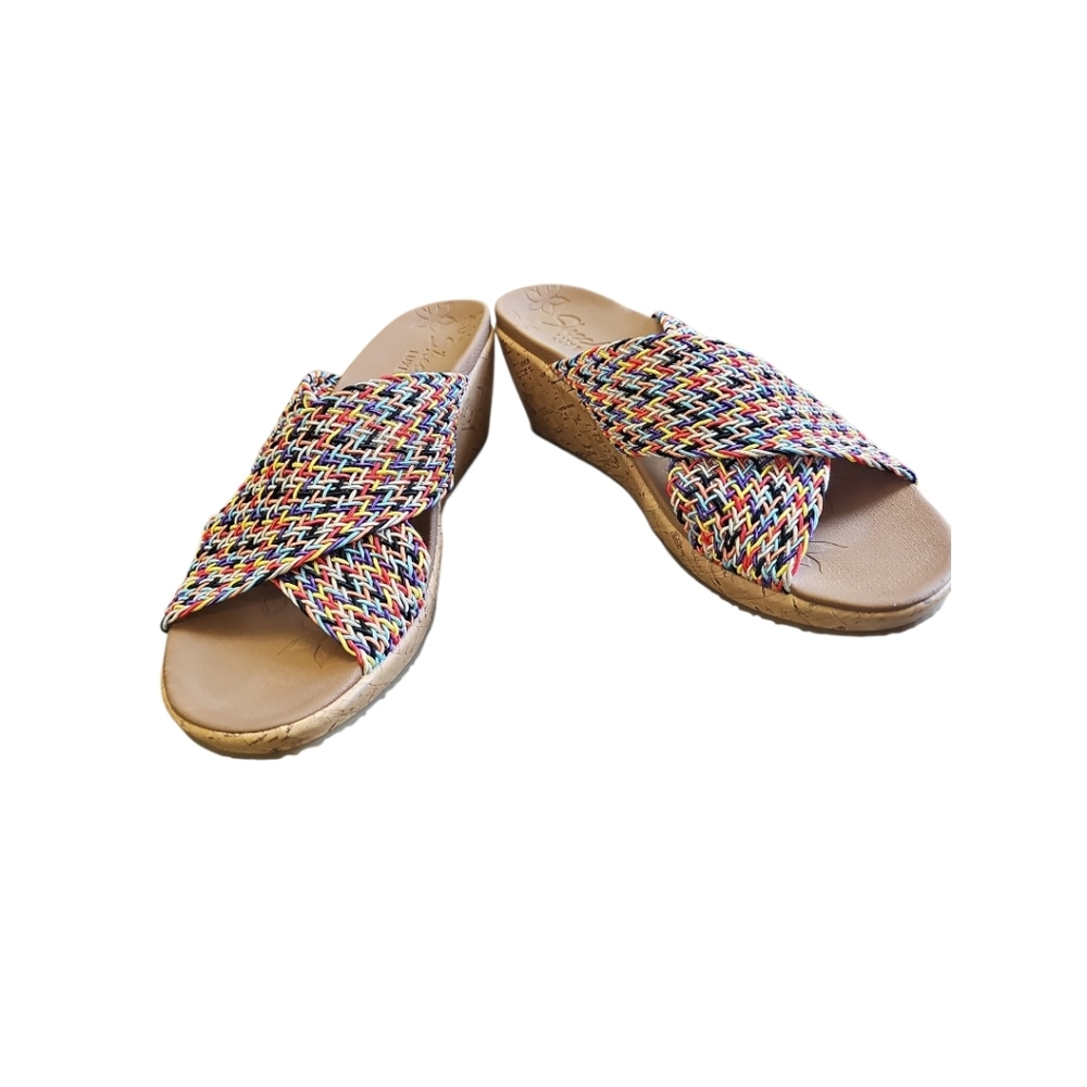 Skechers Beverlee Vacation Mode Cork Look Wedge Slides Sz 10